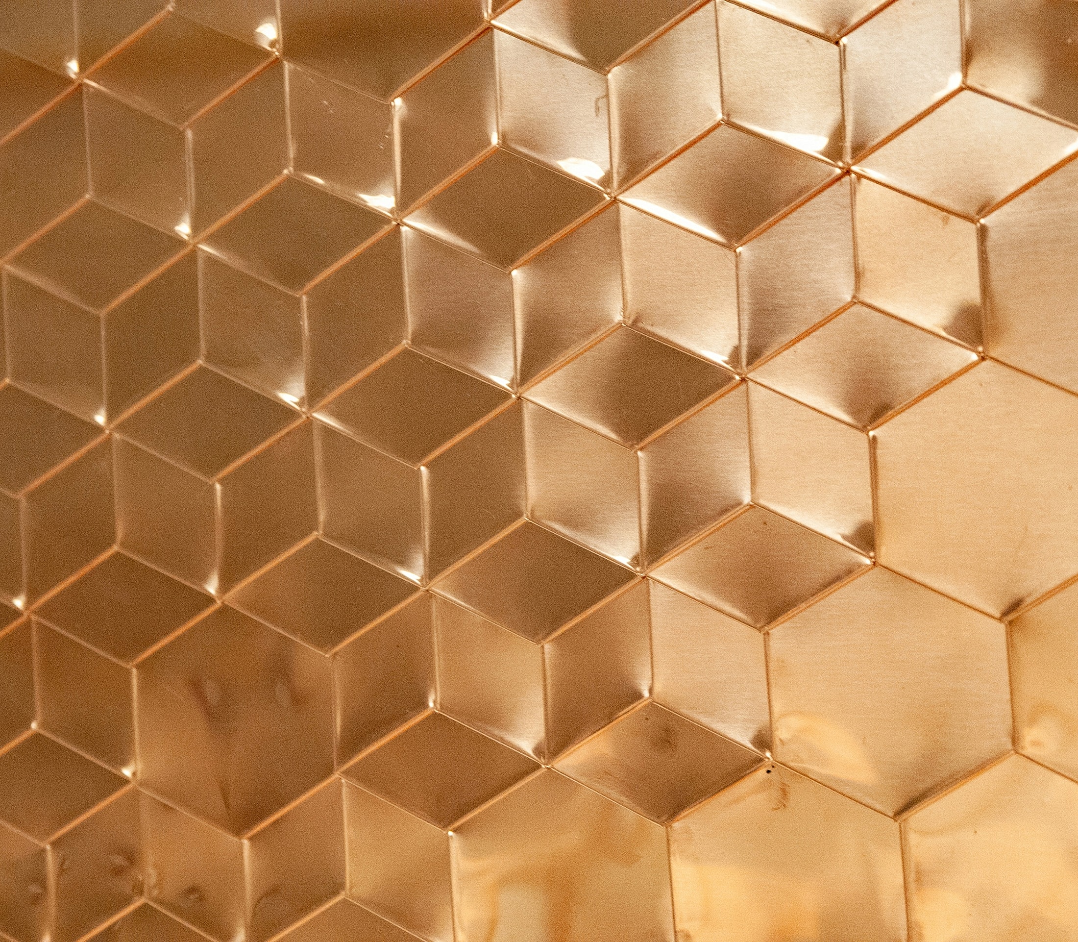 Copper hexagonal pattern background texture.